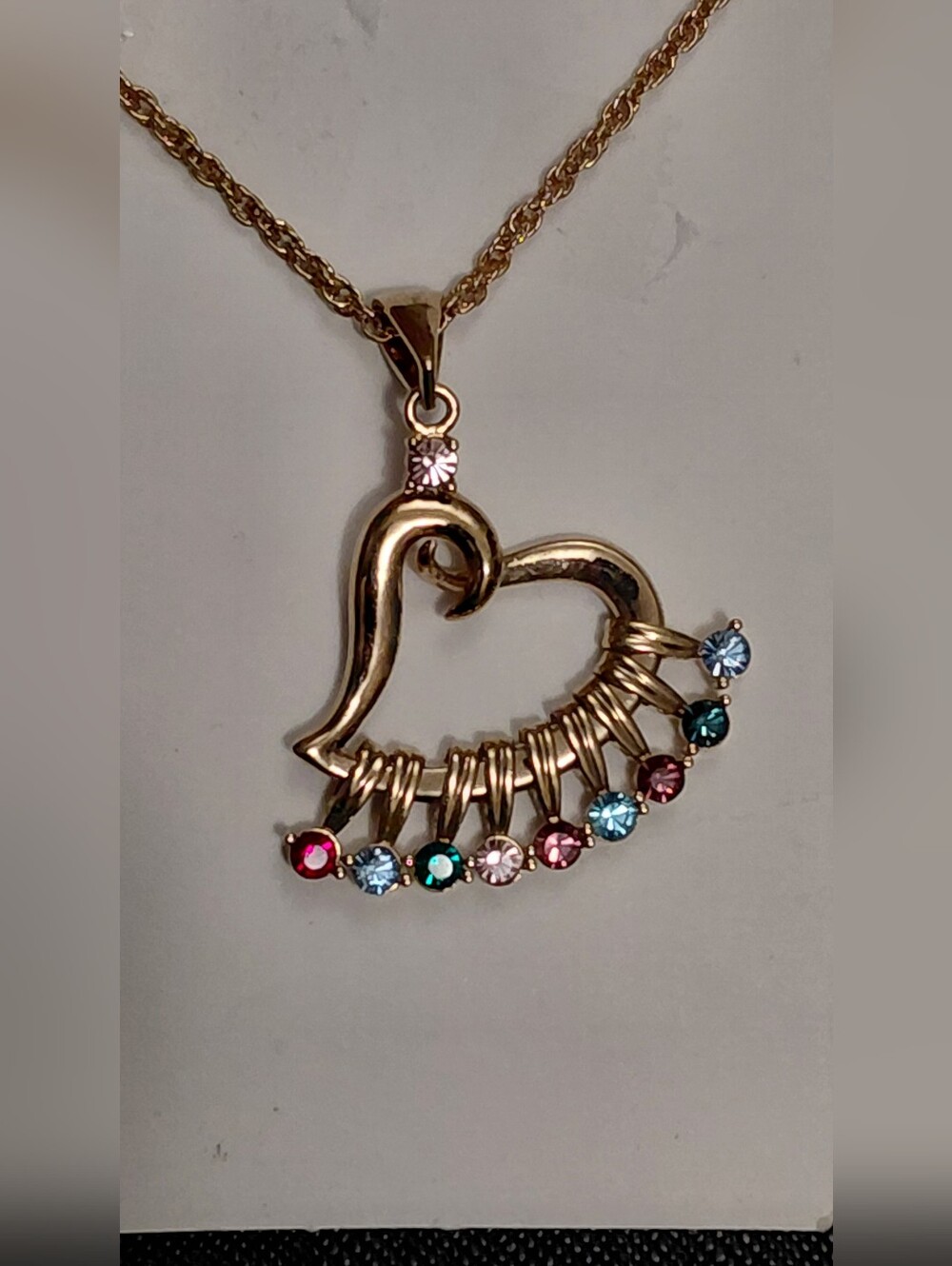 Gold-toned Heart Pendant Necklace with Multicolor Charms
